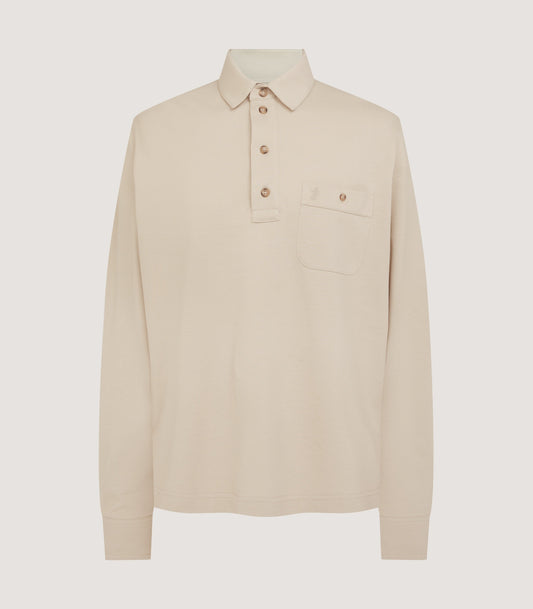 Men's Long Sleeve Polo in Stone