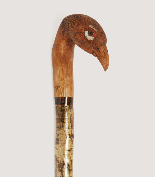 Hand Carved Hen Pheasant Head Walking Stick
