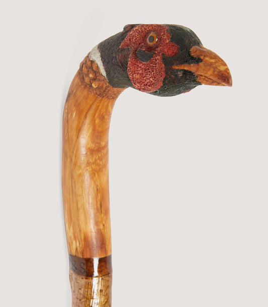 Hand Carved Cock Pheasant Head Walking Stick