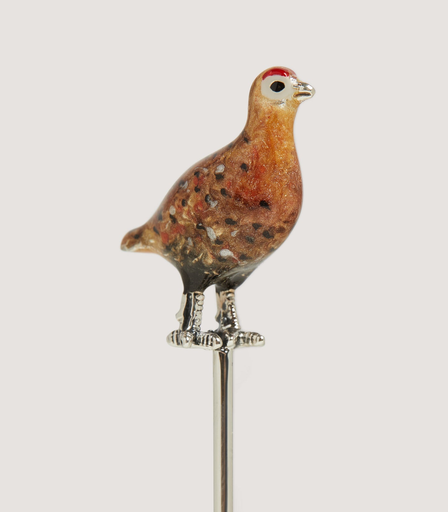 Enamelled Grouse Cocktail Stick in Sterling Silver