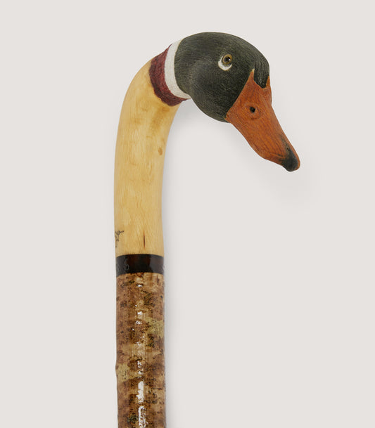 Hand Carved Mallard Drake Head Stick