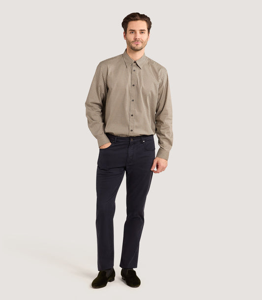 Men's Cotton Check Shirt in Taupe