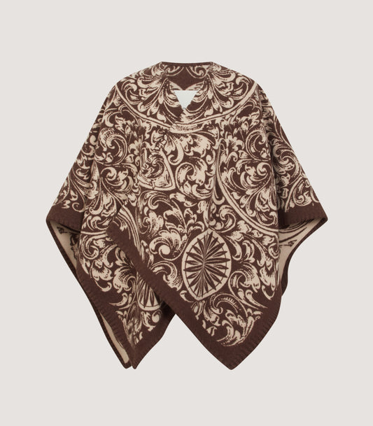 Women's Rose and Scroll Poncho in Chocolate