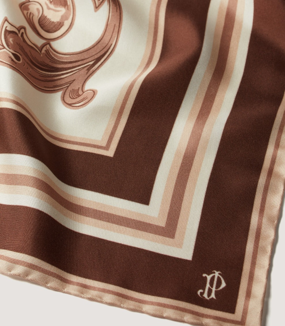 Rose and Scroll Silk Scarf in Taupe