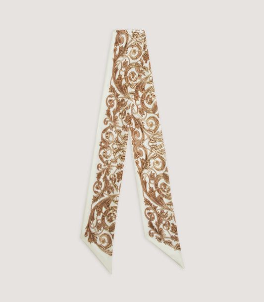 Women's Rose and Scroll Silk Twilly in Beige