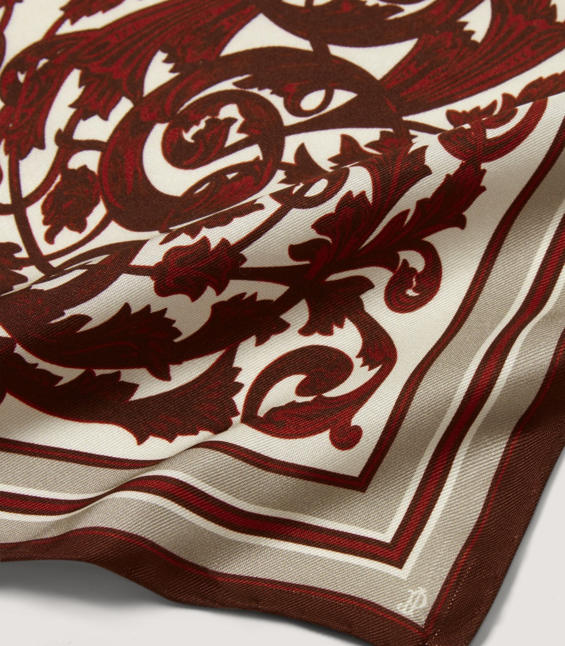 Rose and Scroll Pocket Square in Audley Red