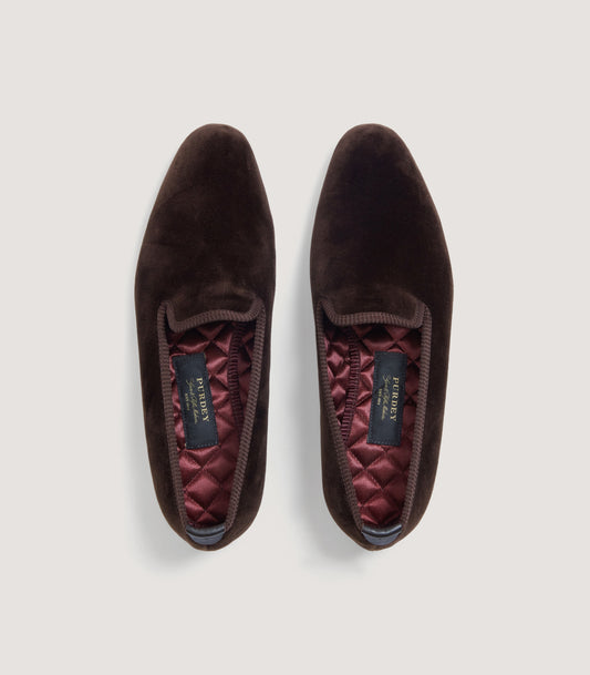 Men's Velvet Slipper in Dark Brown