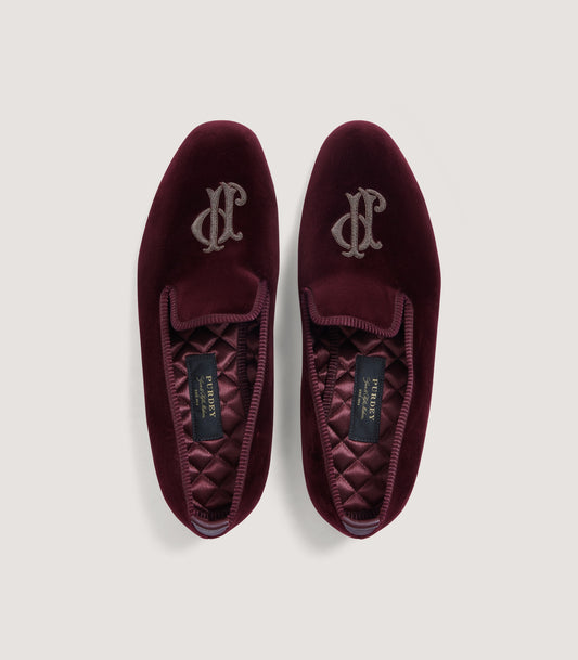 Men's Velvet Slipper with Embroidery in Wine