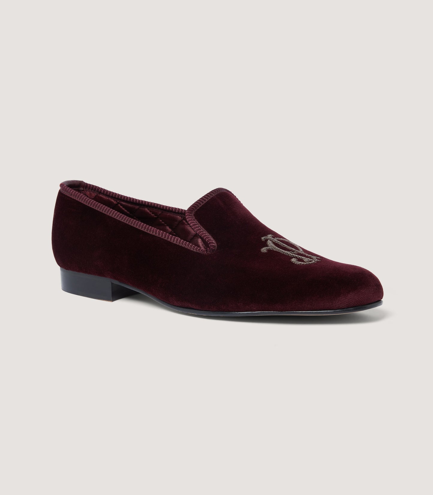 Men's Velvet Slipper with Embroidery in Wine