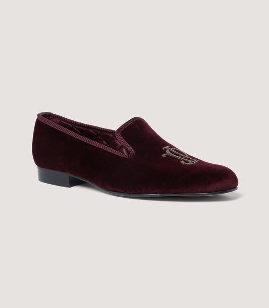 Men's Velvet Slipper with Embroidery in Wine