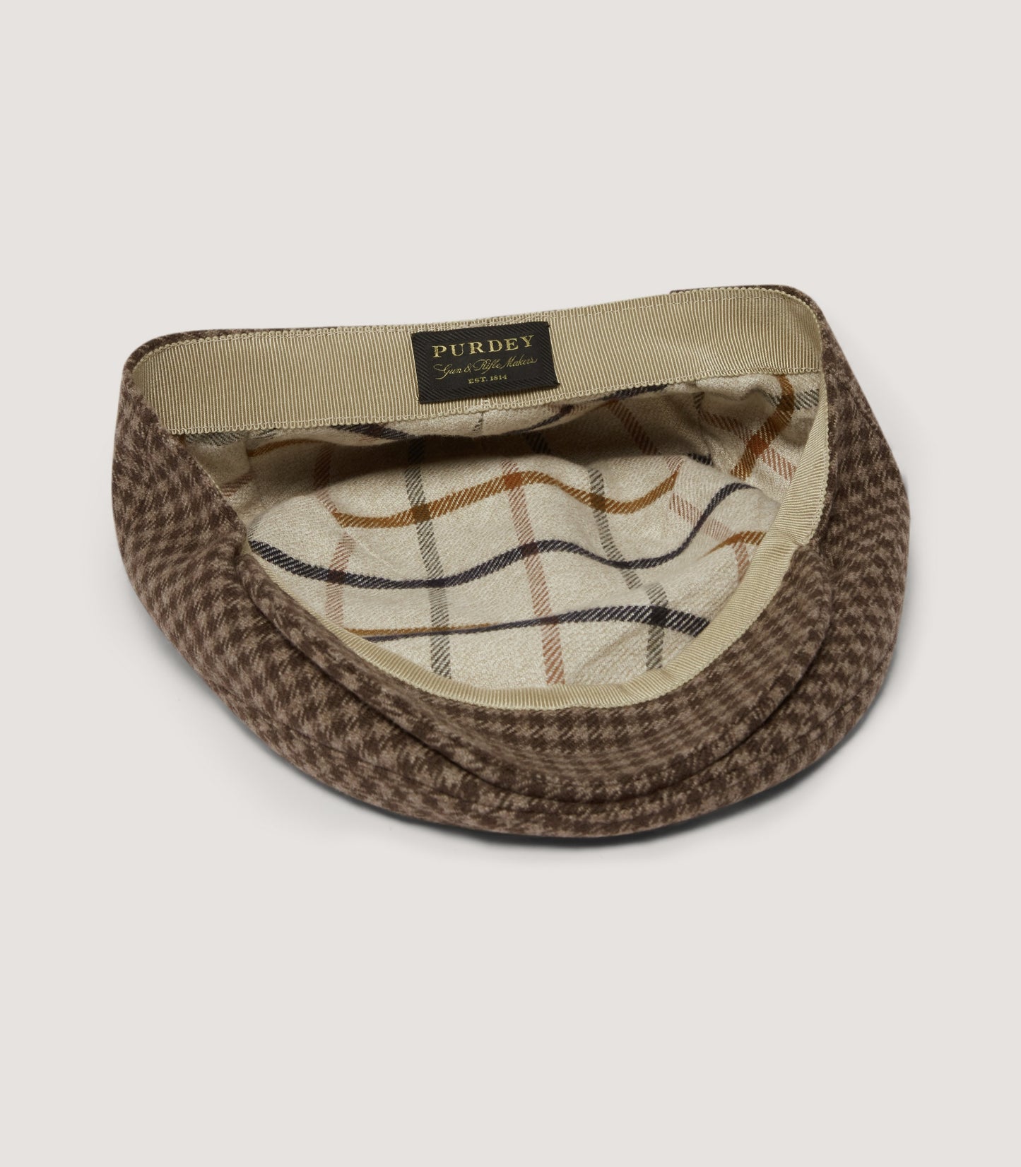 Litton Short Peaked Cashmere Tweed Cap in Torridon Check