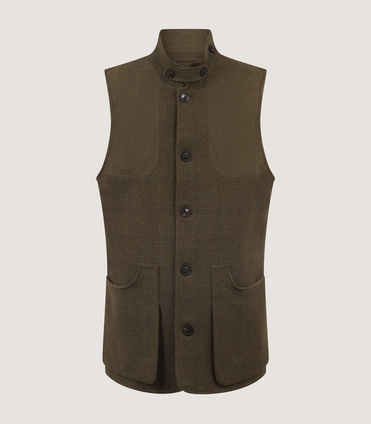 Men's High Collar Tweed Shooting Vest in Frederick Box Check