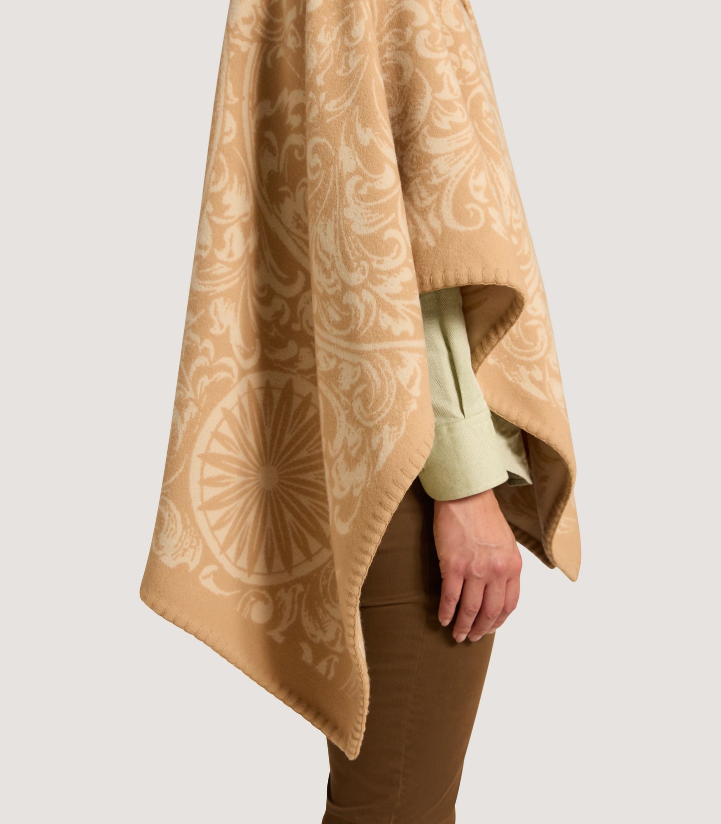 Women's Rose and Scroll Poncho in Camel