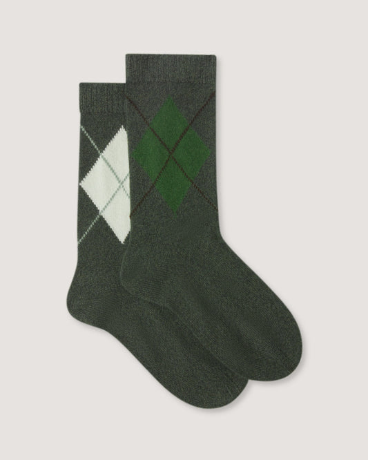 Cashmere Blend Argyle Socks in Loden