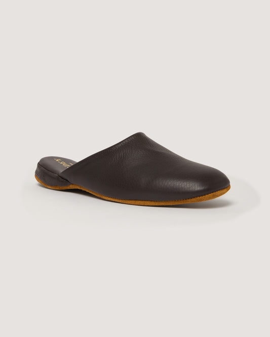 Men's Deerskin Leather Mule in Dark Brown