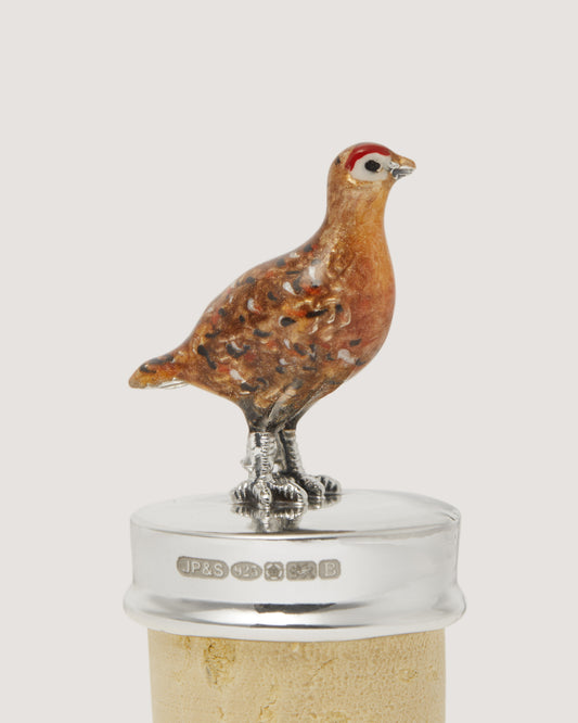 Enamelled Grouse Bottle Stopper in Silver