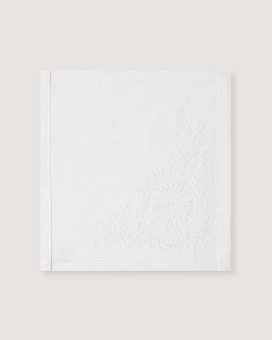 Rose and Scroll Cocktail Napkin in White