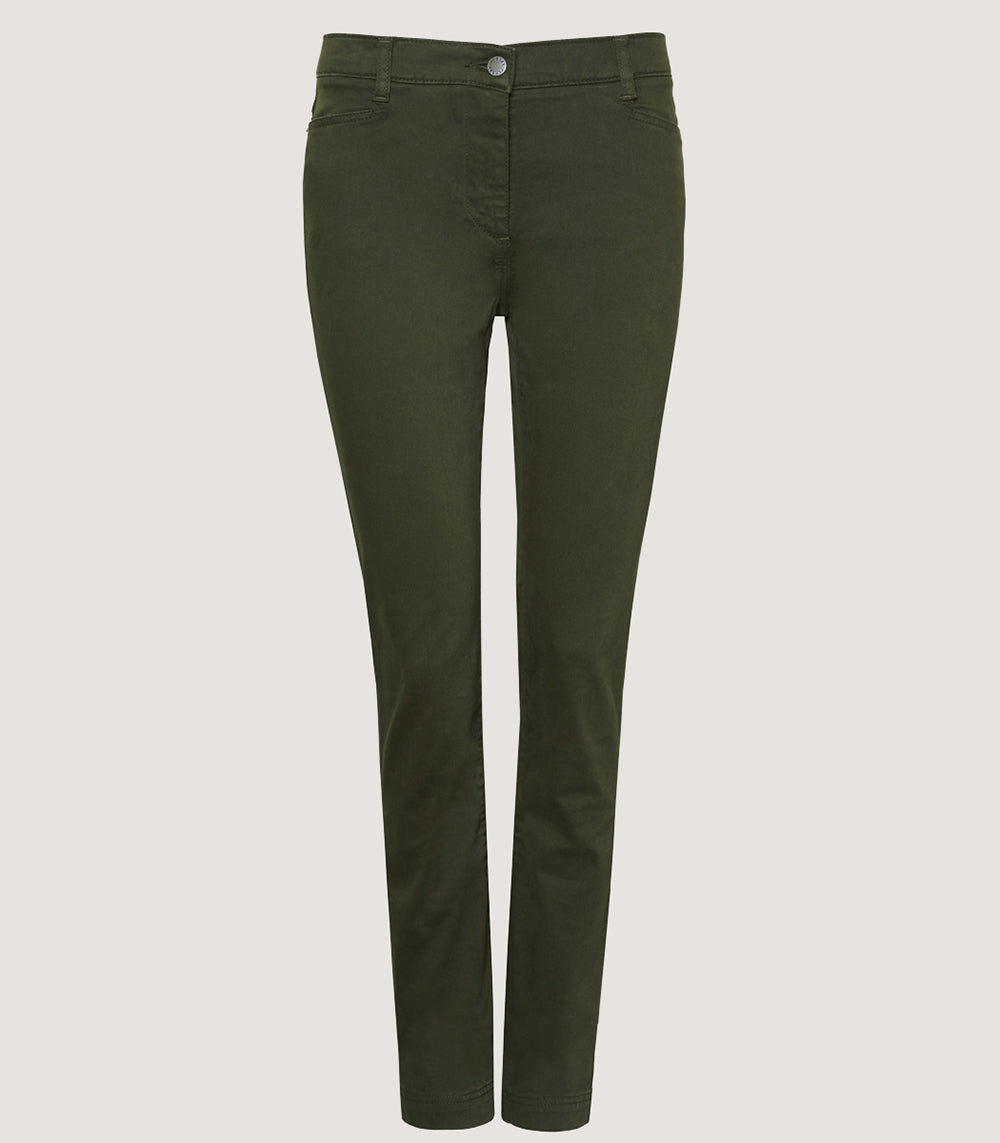 Ladies Cotton Jeans In Winter Moss