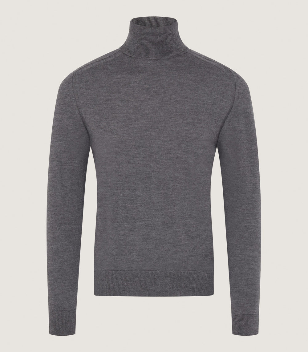 Men's Extra Fine Worsted Cashmere Seamless Turtleneck In Flannel Grey