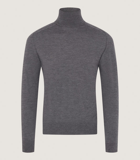 Men's Extra Fine Worsted Cashmere Seamless Turtleneck In Flannel Grey