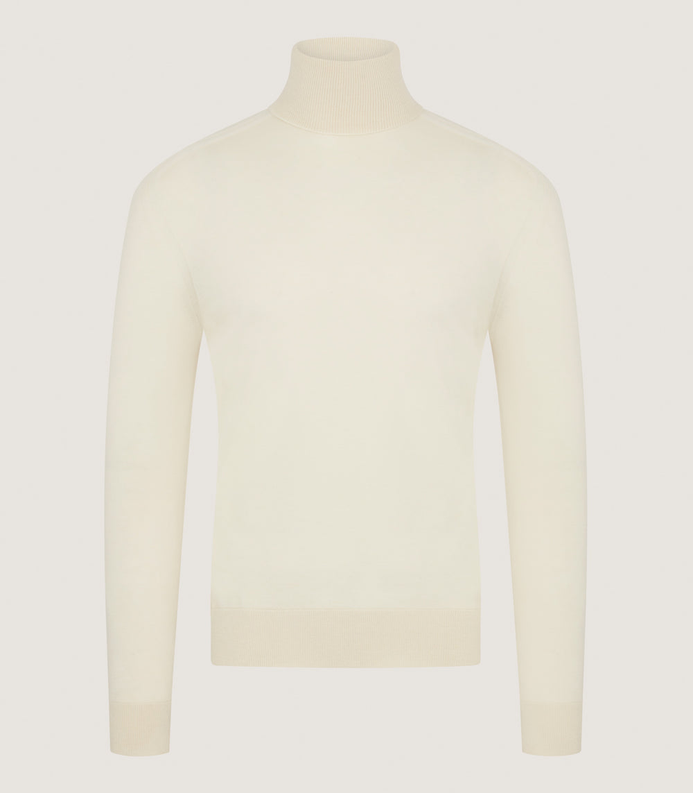 Men's Extra Fine Worsted Cashmere Seamless Turtleneck In Ivory