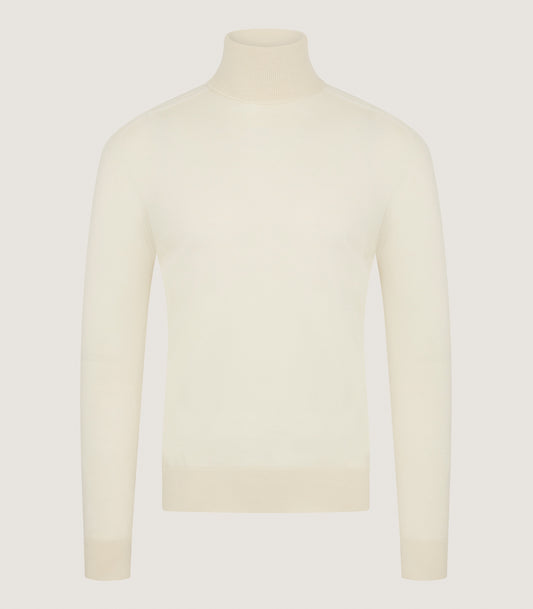 Men's Extra Fine Worsted Cashmere Seamless Turtleneck In Ivory