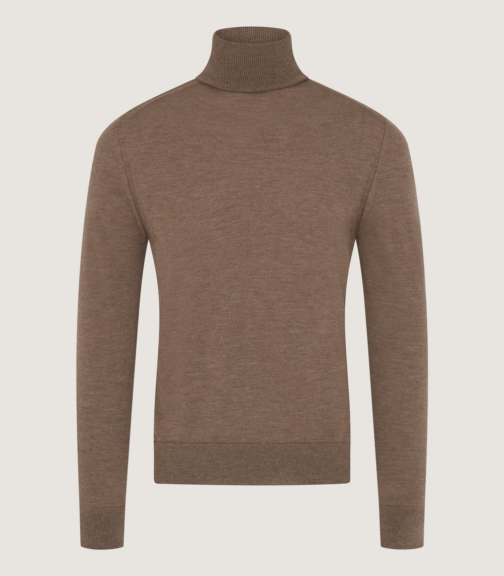 Men's Extra Fine Worsted Cashmere Seamless Turtleneck In Taupe