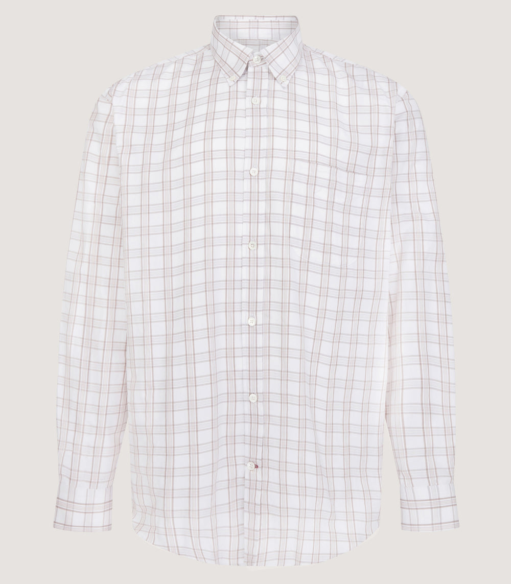 Men's Light Cotton Check Button Down Shirt In Taupe