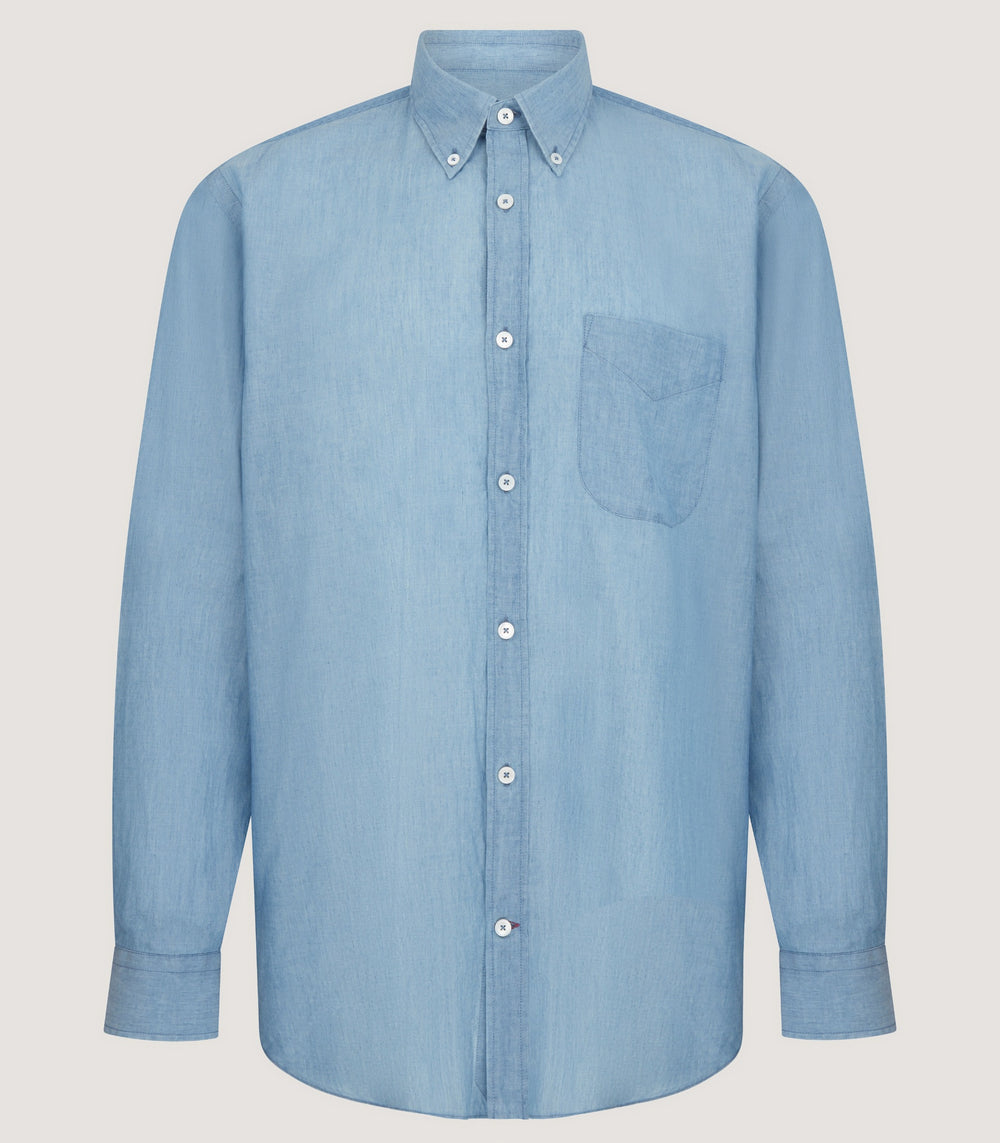 Men's Japanese Chambray Button Down Shirt In Washed Indigo