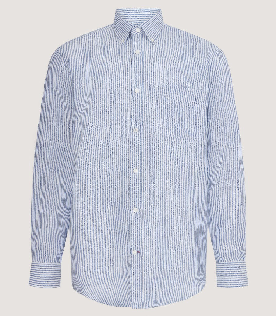 Men's Linen Oxford Stripe Button Down Shirt