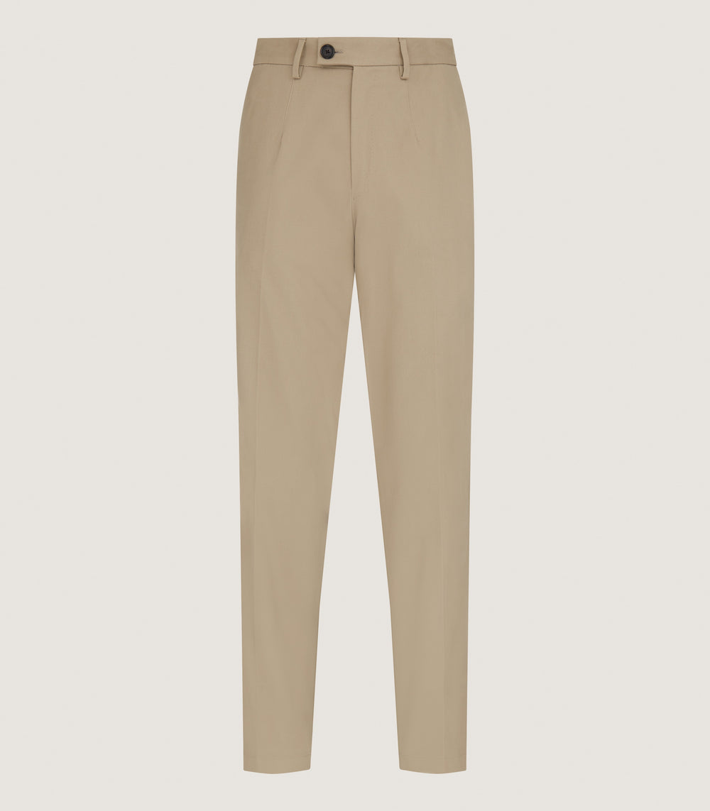 Men's Brushed Cotton Twill Flat Front Trousers In Khaki
