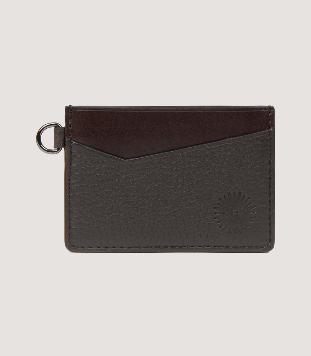 Featherburst Card Holder With D Ring In Dark Brown