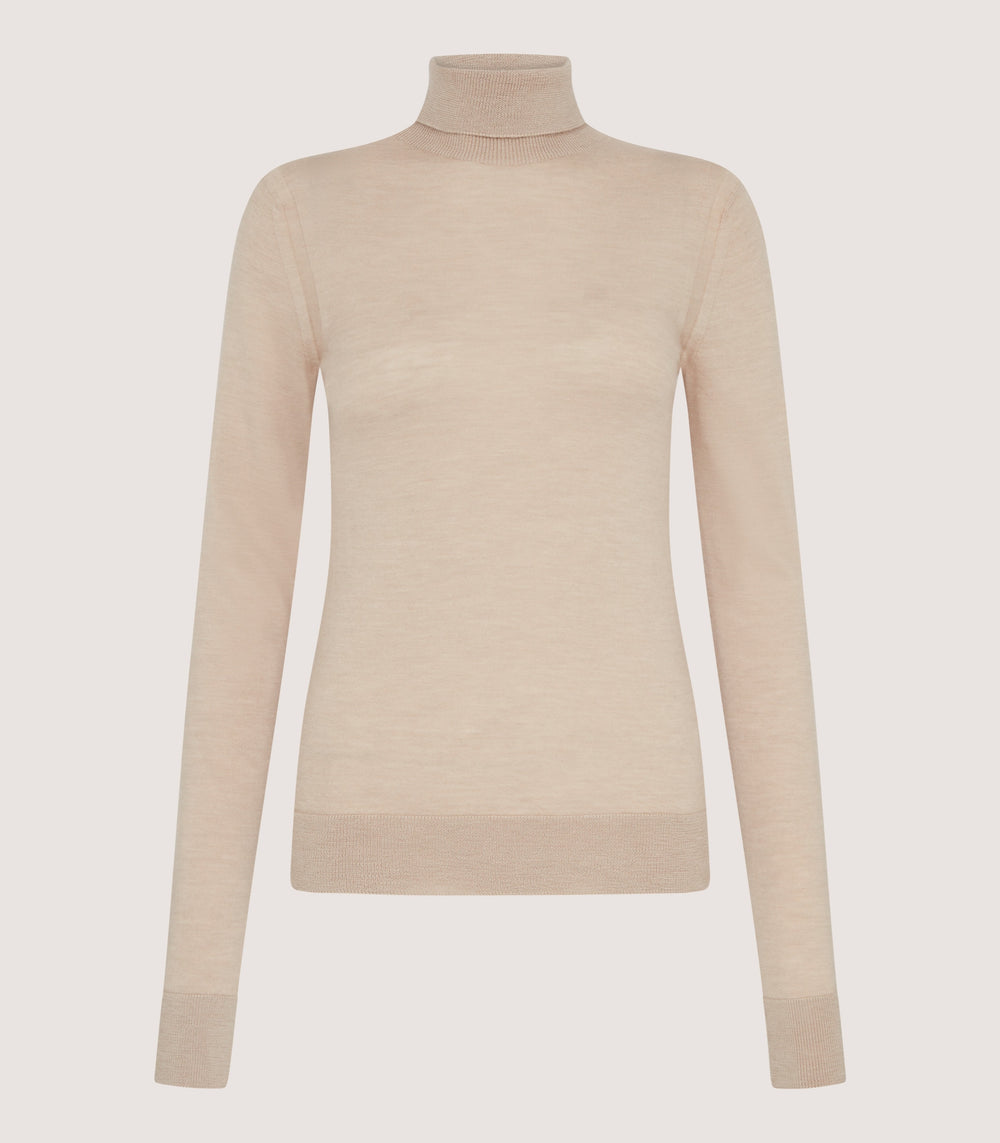 Women's Extra Fine Worsted Cashmere Turtleneck In Beige