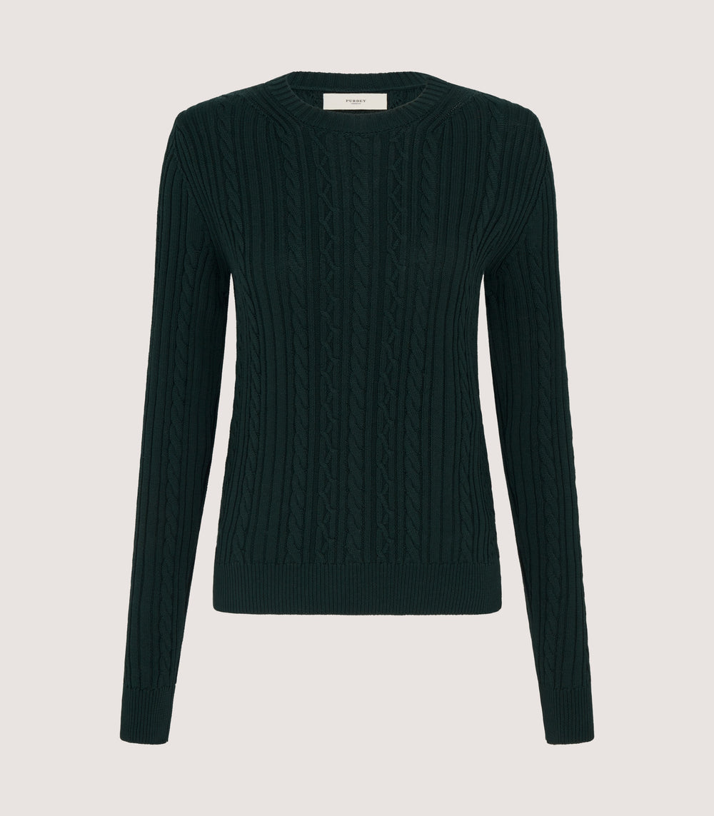 Women's Cotton Silk Cable Rib Badminton Sweater