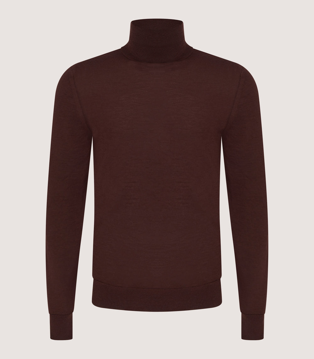 Men's Extra Fine Worsted Cashmere Seamless Turtleneck In Dark Umber