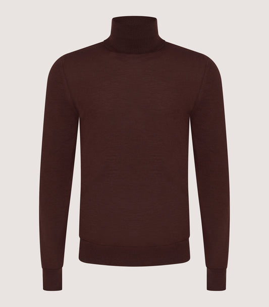 Men's Extra Fine Worsted Cashmere Seamless Turtleneck In Dark Umber