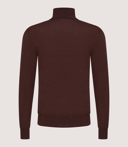 Men's Extra Fine Worsted Cashmere Seamless Turtleneck In Dark Umber