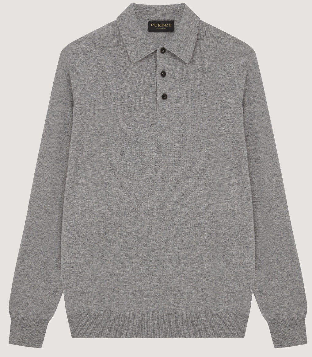 Mens Midweight Cashmere Polo In Mist