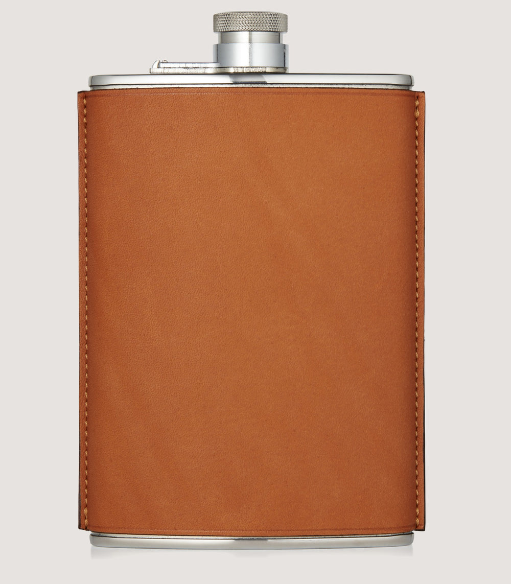 8oz Leather Flask In Tan