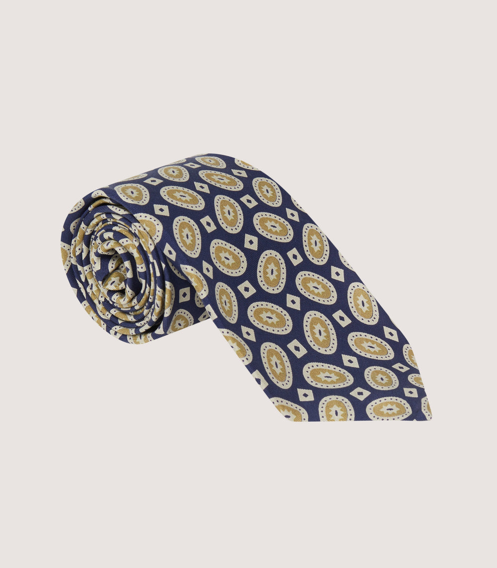 Oval Motif Tie In Navy