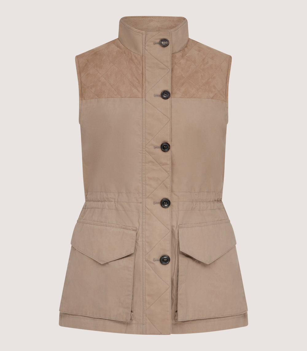 Women's High Collar Dry Wax Summer Sporting Vest In Taupe