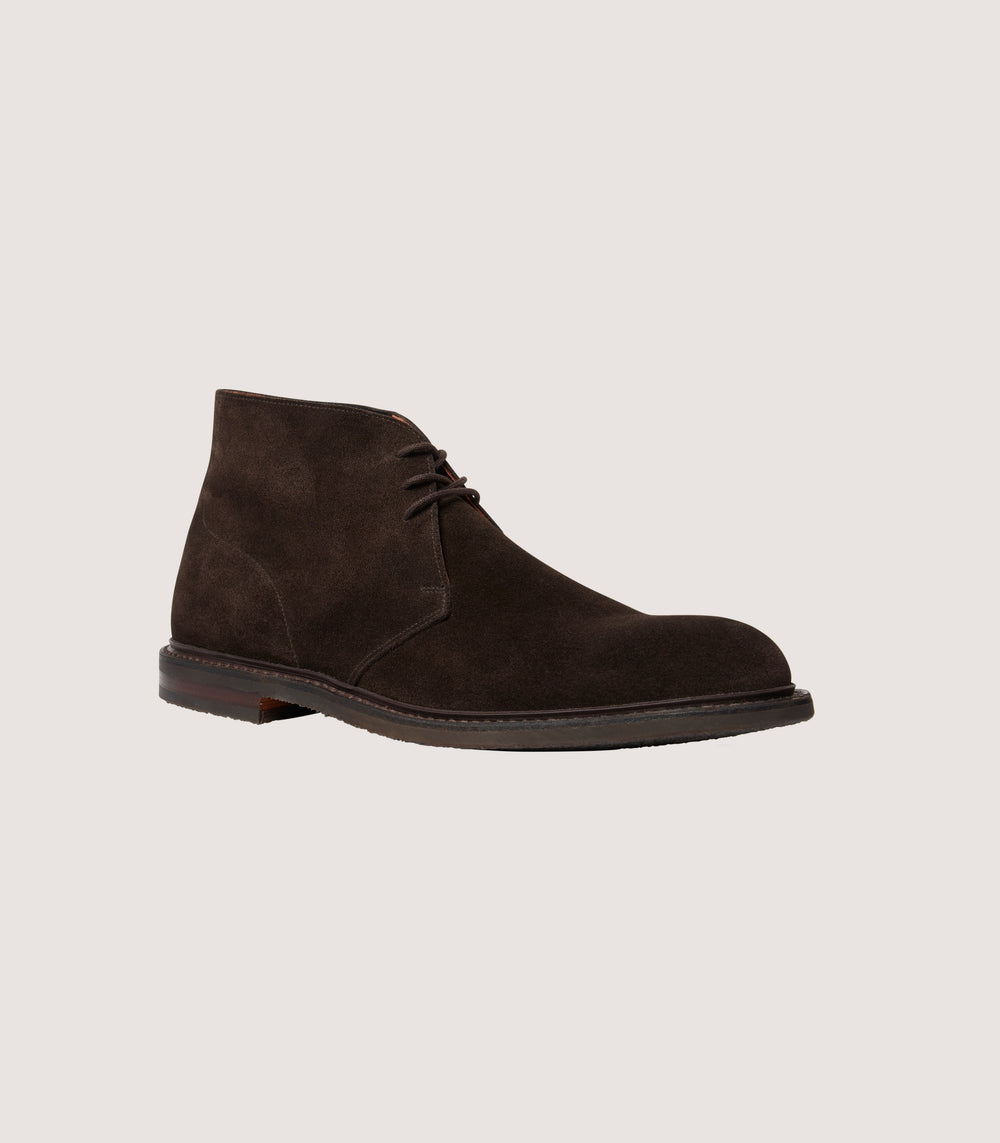 Men's Unlined Desert Boot Vibram Crepe Rubber Sole In Dark Brown