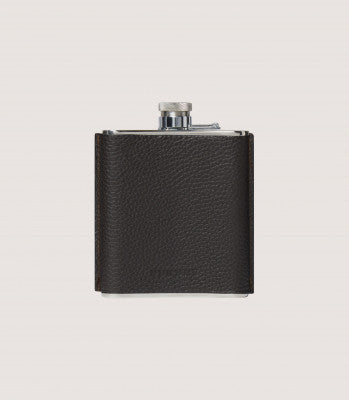 Grainy Leather Hip Flask In Dark Brown