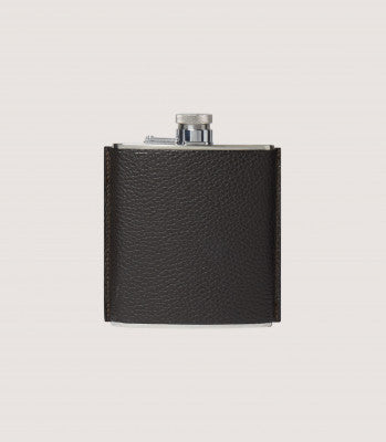 Grainy Leather Hip Flask In Dark Brown