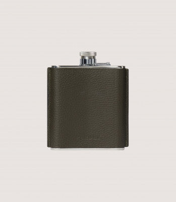 Grainy Leather Hip Flask In Olive Green