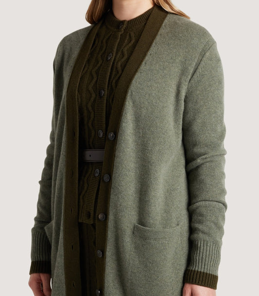 Women's Bi Colour Cardigan In Moss