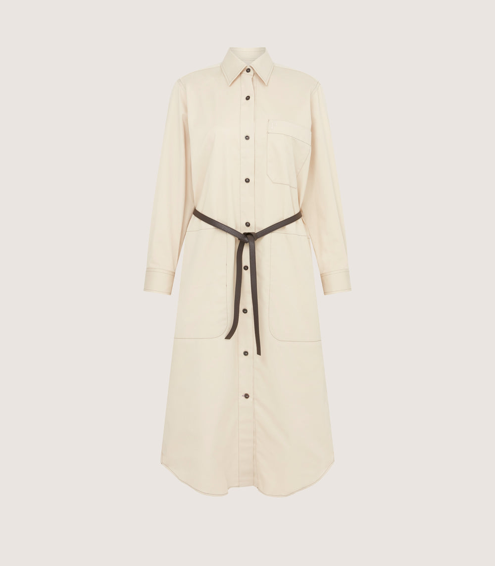 Women's Organic Cotton Twill Shirt Dress In Travertine