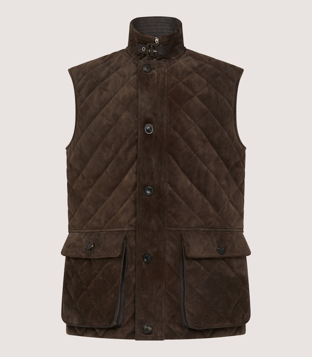 Men's Suede Padded Gilet in Walnut