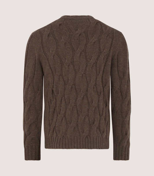 Men's Cashmere Loch Cable Crew Neck Sweater In Dark Taupe