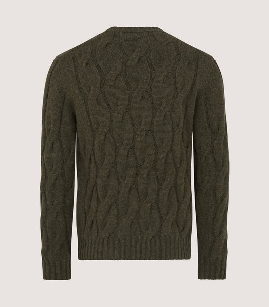 Men's Cashmere Loch Cable Crew Neck Sweater In Loden